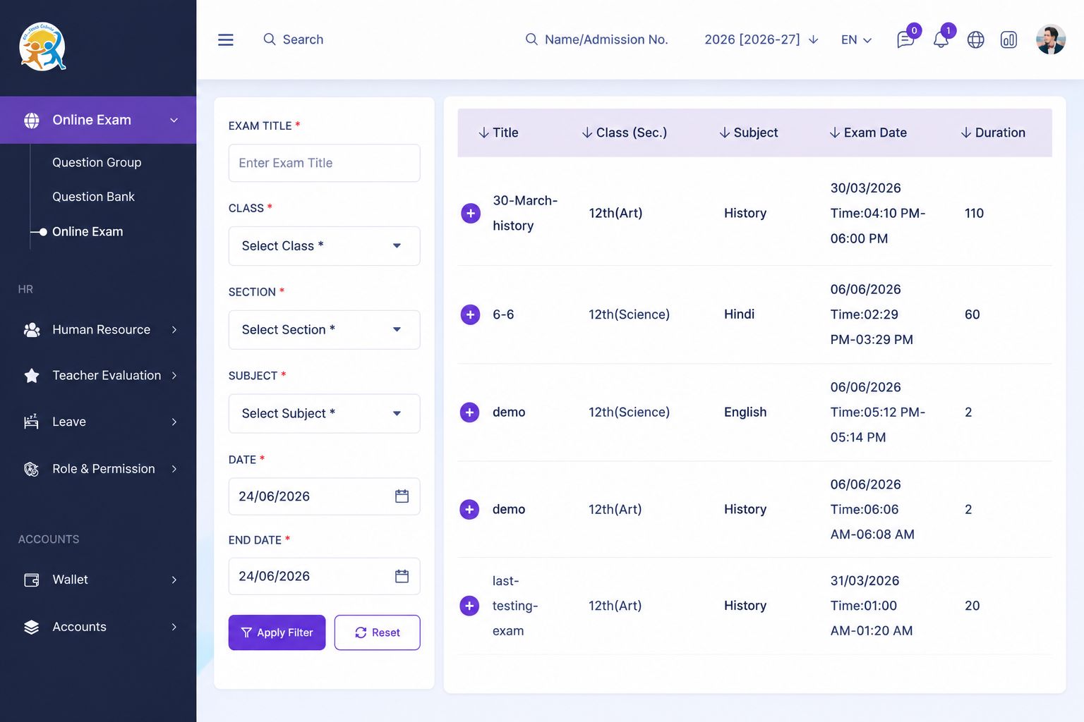 Student Admission Form — SK EduSoft